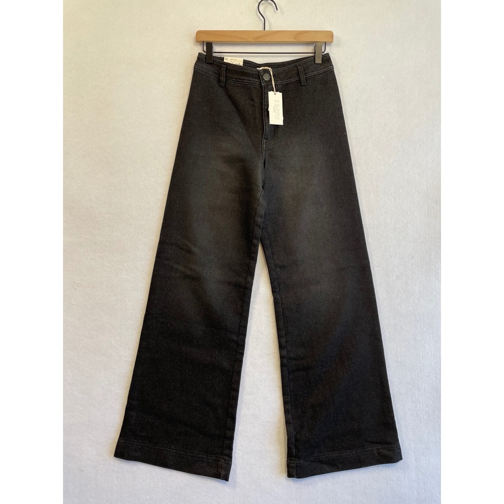 Z Supply Rilynn High‎ Rise Wide Leg Knit Denim Jeans Black Sand NWT 26